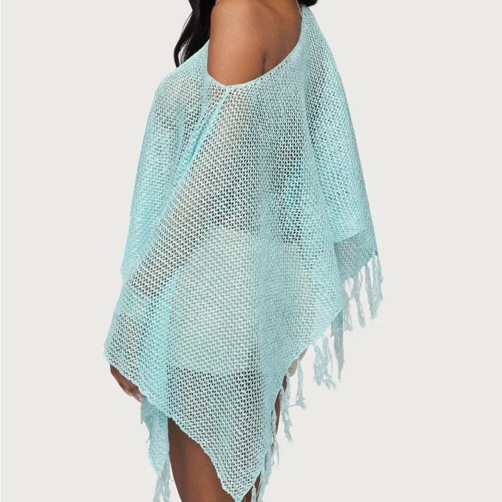 Edikted Blue Fringe Poncho - Picture 6 of 7
